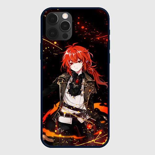 Чехол iPhone 12 Pro Max ДИЛЮК ГЕНШИН ИМПАКТ ОГОНЬ GENSHIN IMPACT FIRE / 3D-Черный – фото 1