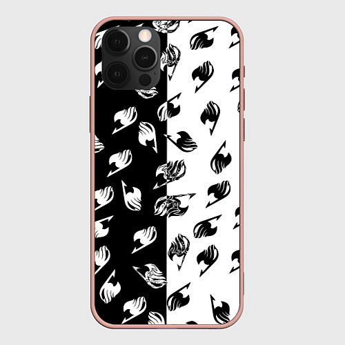 Чехол iPhone 12 Pro Max FAIRY TAIL BLACK WHITE ХВОСТ ФЕИ СИМВОЛЫ ЧЁРНО БЕЛ / 3D-Светло-розовый – фото 1