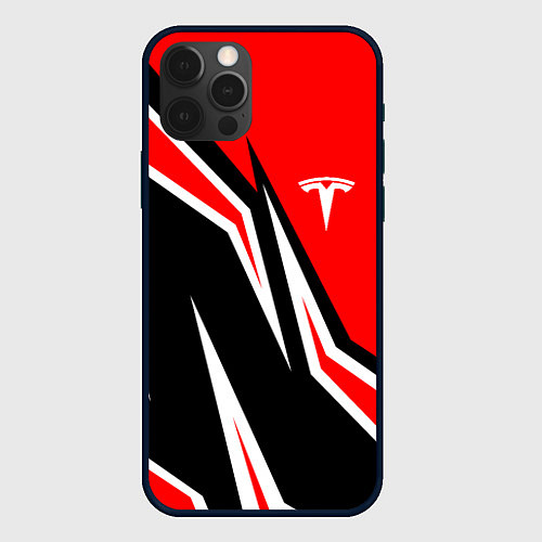 Чехол iPhone 12 Pro Max TESLA MOTORS RED LINE ТЕСЛА / 3D-Черный – фото 1