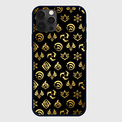 Чехол для iPhone 12 Pro Max GOLDEN GENSHIN IMPACT PATTERN ЗОЛОТО ГЕНШИН ИМПАКТ, цвет: 3D-черный