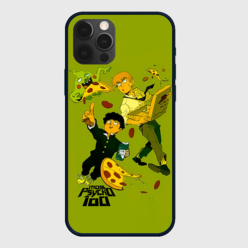 Чехол iPhone 12 Pro Max Шигео, Ямочки и Рэйгэн налет на пиццу - Mob Psycho / 3D-Черный – фото 1