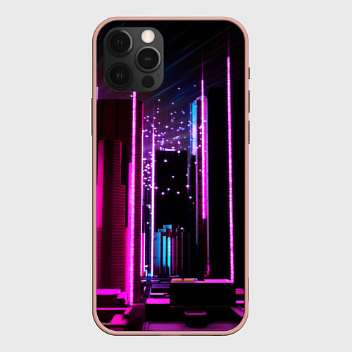 Чехол iPhone 12 Pro Max Ночной город в киберпанке / 3D-Светло-розовый – фото 1