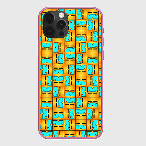 Чехол iPhone 12 Pro Max GEOMETRY DASH CLASSIC FACE PATTERN КЛАССИКА / 3D-Малиновый – фото 1