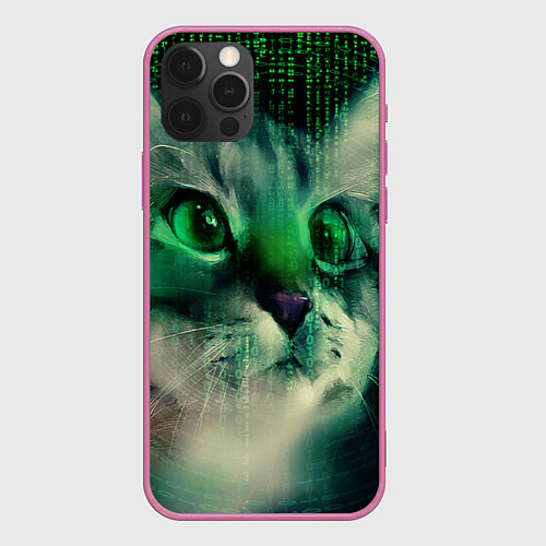 Чехол iPhone 12 Pro Max Cat in The Digital World / 3D-Малиновый – фото 1