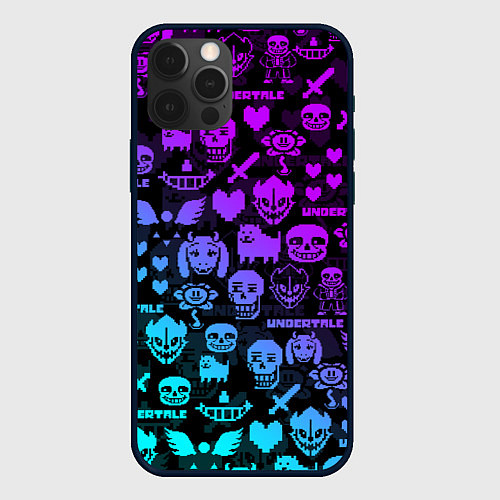 Чехол iPhone 12 Pro Max UNDERTALE NEON PATTERN УЗОР / 3D-Черный – фото 1