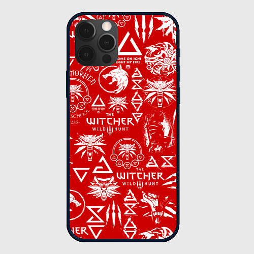 Чехол iPhone 12 Pro Max THE WITCHER LOGOBOMBING ЛОГОТИПЫ ВЕДЬМАКА / 3D-Черный – фото 1