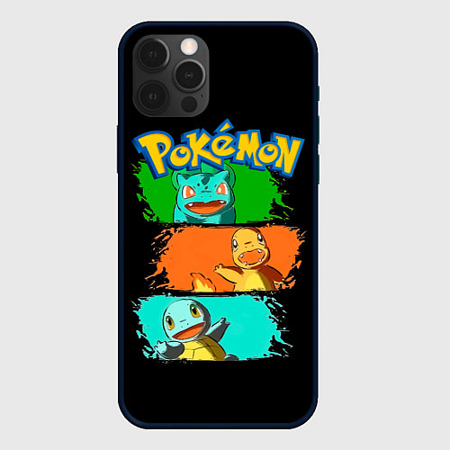 Чехол iPhone 12 Pro Max Стартовые покемоны - Pokemon / 3D-Черный – фото 1