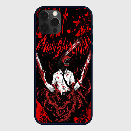 Чехол iPhone 12 Pro Max Человек бензопила в крови Chainsaw Man / 3D-Черный – фото 1