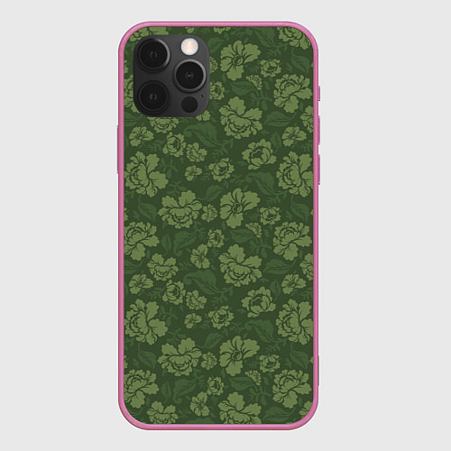 Чехол iPhone 12 Pro Max Хохлома камуфляж / 3D-Малиновый – фото 1