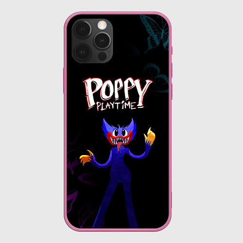 Чехол iPhone 12 Pro Max Poppy Playtime бабочки / 3D-Малиновый – фото 1