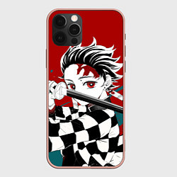 Чехол для iPhone 12 Pro Max ТАНДЖИРО КРАСНЫЙ ФОН, цвет: 3D-светло-розовый