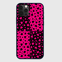 Чехол для iPhone 12 Pro Max Черно-Розовые сердца, цвет: 3D-черный