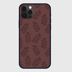 Чехол iPhone 12 Pro Max Веточки с черными листьями на коричневом фоне