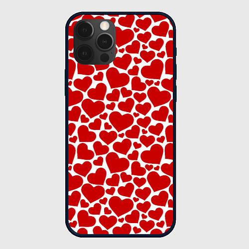 Чехол iPhone 12 Pro Max Красные Сердечки LOVE / 3D-Черный – фото 1