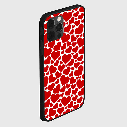 Чехол iPhone 12 Pro Max Красные Сердечки LOVE / 3D-Черный – фото 2