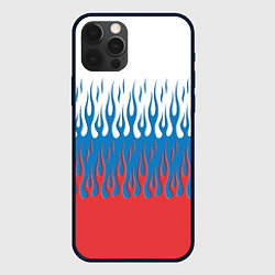 Чехол iPhone 12 Pro Max Флаг России пламя