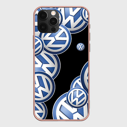 Чехол iPhone 12 Pro Max Volkswagen logo Pattern / 3D-Светло-розовый – фото 1