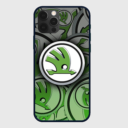 Чехол iPhone 12 Pro Max Skoda Carbone Pattern / 3D-Черный – фото 1