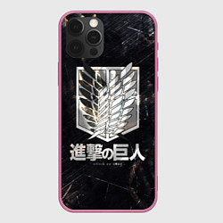 Чехол для iPhone 12 Pro Max Атака Титанов Логотип Свечение, цвет: 3D-малиновый