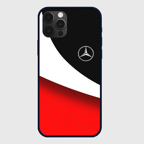 Чехол iPhone 12 Pro Max MERCEDES BENZ КАРБОН И КРАСНАЯ ВОЛНА / 3D-Черный – фото 1