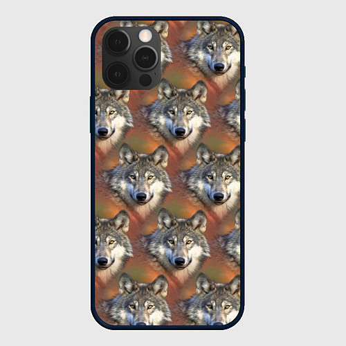 Чехол iPhone 12 Pro Max Волки Wolfs паттерн / 3D-Черный – фото 1