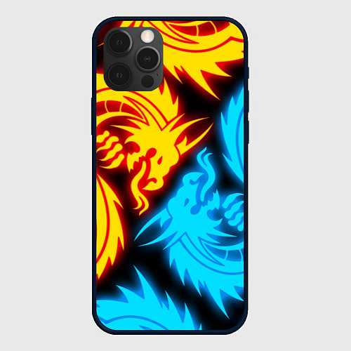 Чехол iPhone 12 Pro Max НЕОНОВЫЕ ДРАКОНЫ NEON DRAGONS / 3D-Черный – фото 1