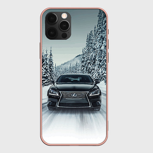 Чехол iPhone 12 Pro Max Лексус - зимняя дорога! / 3D-Светло-розовый – фото 1