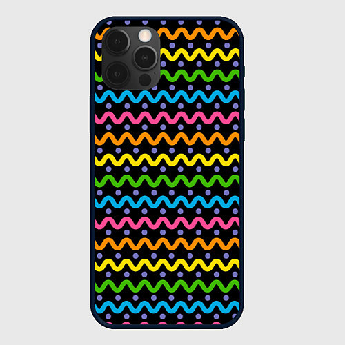 Чехол iPhone 12 Pro Max Разноцветные волнистые линии / 3D-Черный – фото 1