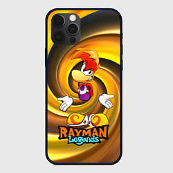 Чехол для iPhone 12 Pro Max Rayman Legends на фоне желтой спирали, цвет: 3D-черный