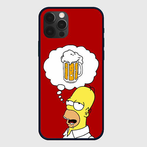 Чехол iPhone 12 Pro Max Гомер думает о пиве Симпсоны Simpsons / 3D-Черный – фото 1