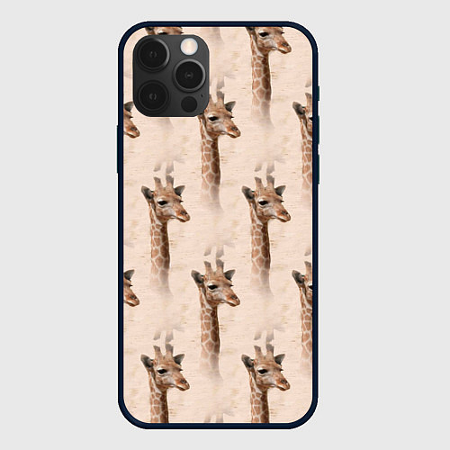 Чехол iPhone 12 Pro Max Голова жирафа паттерн / 3D-Черный – фото 1