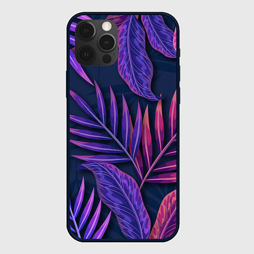 Чехол iPhone 12 Pro Max Neon Tropical plants pattern / 3D-Черный – фото 1