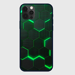 Чехол для iPhone 12 Pro Max Неоновые соты - Green, цвет: 3D-черный