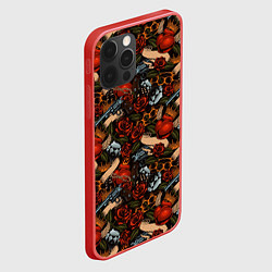 Чехол для iPhone 12 Pro Max Кастеты, Пистолеты, Розы, Сердечки, цвет: 3D-красный — фото 2