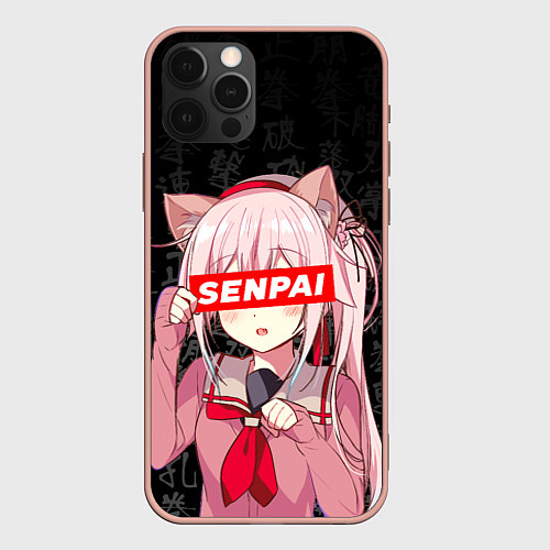 Чехол iPhone 12 Pro Max Senpai, Anime Неко тян / 3D-Светло-розовый – фото 1