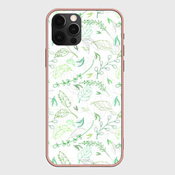 Чехол для iPhone 12 Pro Max Хаос из зелёных веток и листьев, цвет: 3D-светло-розовый