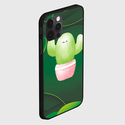 Чехол iPhone 12 Pro Max Зеленый милый кактус / 3D-Черный – фото 2