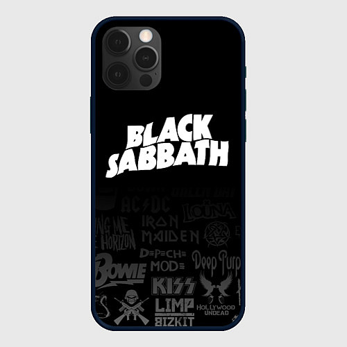 Чехол iPhone 12 Pro Max Black Sabbath логотипы рок групп / 3D-Черный – фото 1