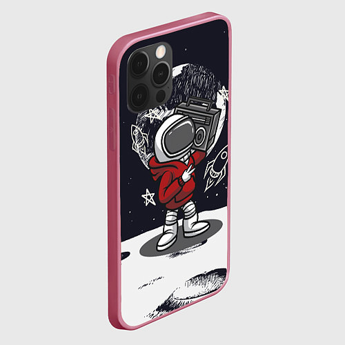 Чехол iPhone 12 Pro Max Космонавт с магнитофоном / 3D-Малиновый – фото 2