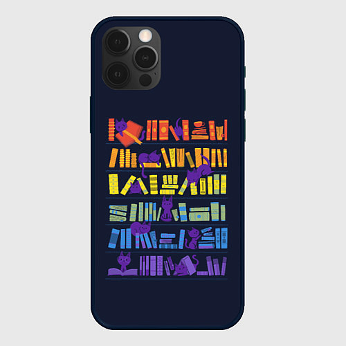 Чехол iPhone 12 Pro Max Коты и книги / 3D-Черный – фото 1