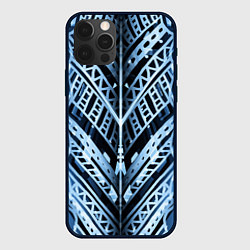 Чехол для iPhone 12 Pro Max Неоновый узор Абстракция Голубой и синий цвет на ч, цвет: 3D-черный