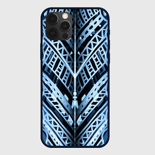 Чехол iPhone 12 Pro Max Неоновый узор Абстракция Голубой и синий цвет на ч / 3D-Черный – фото 1