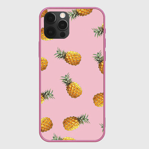 Чехол iPhone 12 Pro Max Ананасы падают / 3D-Малиновый – фото 1