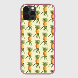 Чехол для iPhone 12 Pro Max Побеги ананасов, цвет: 3D-малиновый