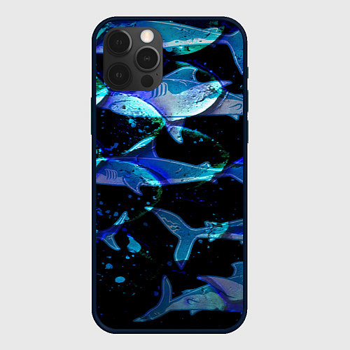 Чехол iPhone 12 Pro Max На дне морском Акулы / 3D-Черный – фото 1
