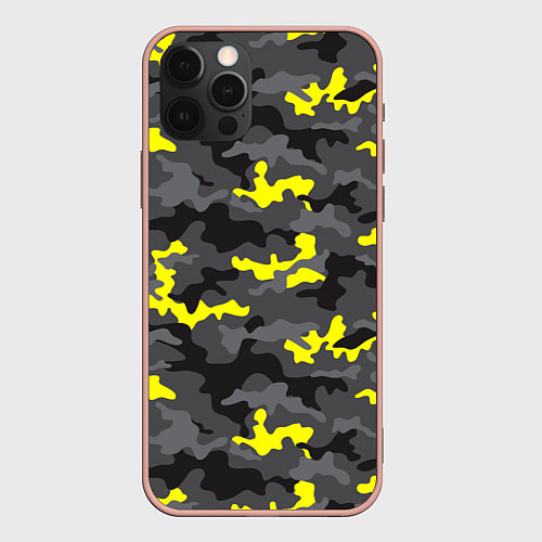 Чехол iPhone 12 Pro Max Камуфляж Серо-Чёрный / 3D-Светло-розовый – фото 1