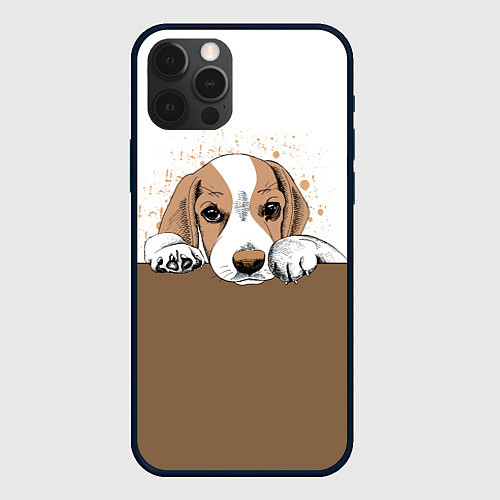 Чехол iPhone 12 Pro Max Грустный Щенок Бигля / 3D-Черный – фото 1