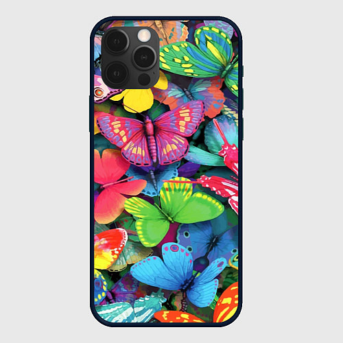 Чехол iPhone 12 Pro Max Стая бабочек Pattern / 3D-Черный – фото 1