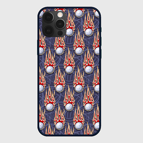 Чехол iPhone 12 Pro Max Волейбольные мячи в огне / 3D-Черный – фото 1