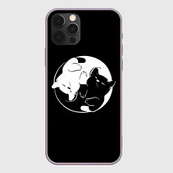 Чехол для iPhone 12 Pro Max Инь Янь - котики, цвет: 3D-серый